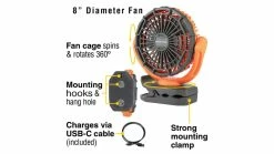 Blackfire-Klein Outdoors Rechargeable Portable Fan -outdoor camping shop opplanet blackfire klein outdoors rechargeable portable fan black orange bbm9112 av 3
